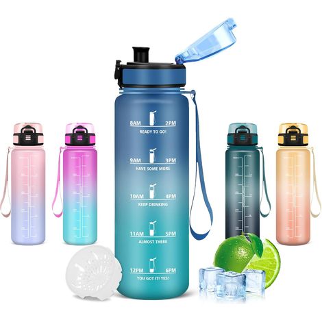 Borraccia da 500 ml, borraccia graduata con filtro, borraccia graduata per 1 giorno  Facile da pulire, a prova di perdite, con slogan motivazionale, borraccia per la scuola, ondata di caldo, nuoto, ca (1/5)