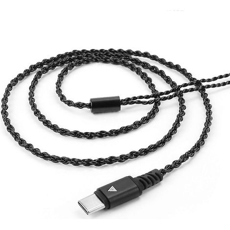 Câble pour casque audio haute fidélité plaqué argent, fil à 4 brins, avec prise de type C/2 broches, adapté aux équipements audiophiles, noir. (1/5)