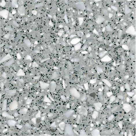 Decoon – Carrelage terrazzo gris 60 x 60 cm – Finition mate – Éclats de noir et blanc – Résistant à l'usure et facile à entretenir (1/4)