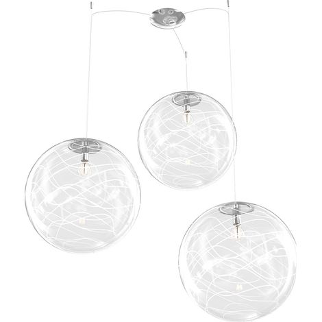 Sospensione Contemporanea Moon Metallo Cromo Vetro Bianco 3 Luci E27 D.40Cm (1/4)