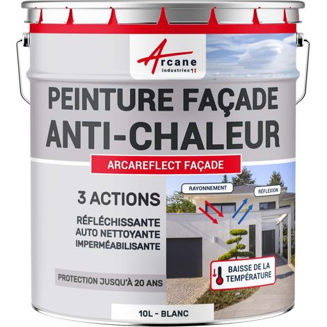 Arcane Industries – Peinture façade coolroof réfléchissante 10 L – Protection anti-chaleur – Durabilité 20 ans – Imperméable et auto-lavable