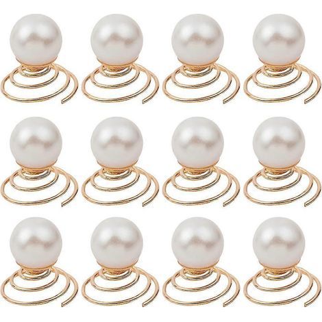 Set mit 12 vergoldeten Haarnadeln mit Imitationsperlen, spiralförmig, aus Metall, verziert, für Hochzeiten, Abschlussbälle, Geburtstage – 1,10 x 1,10 x 1,00 cm – Gold (1/3)