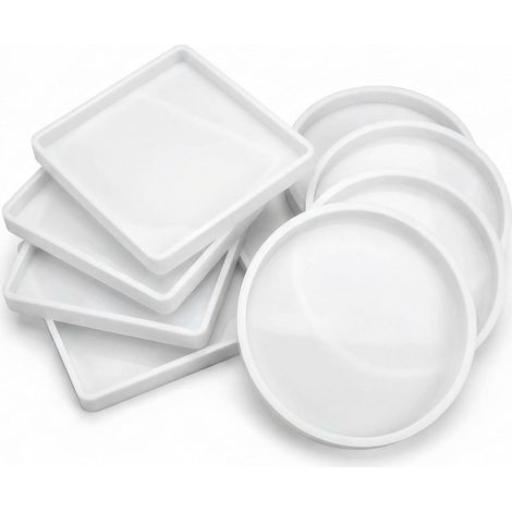 8PCS Moules Résine Epoxy en Silicone, Moule Résine Ronds et Carrés pour Dessous, Décoration d'Intérieur (1/5)