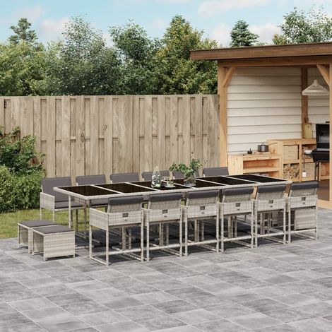 Set comedor jardín y cojines 17 pzas ratán sintético gris claro vidaXL