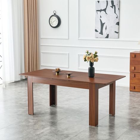 Table à manger rectangulaire extensible – 2 abattants, gain de place, pour cuisine, MDF finition noyer – Modulable pour petits espaces (1/5)