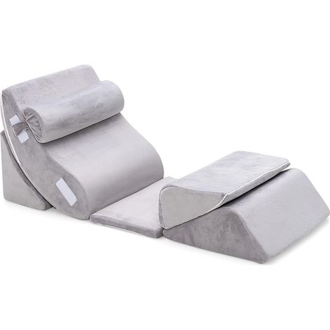 GOPLUS Set di Cuscino a Cuneo per Letto/Divano, in Memory Foam, Cuscino Ergonomico, Supporto per Collo/Lombare/Schienale/Gambe, Forma Regolabile, Design Ortopedico, Grigio (6 Pz)