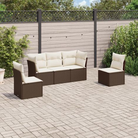 Set comedor de jardín 5 piezas y cojines ratán sintético marrón vidaXL (1/3)