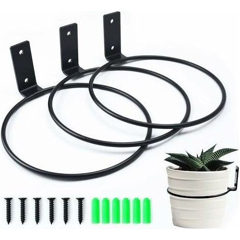 Support mural pour jardinières - Lot de 3 - Diamètre intérieur 15 cm - Installation facile avec vis (1/5)