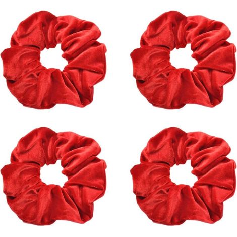 Chouchou Satin - Lot de 4 Élastiques Doux pour Queue de Cheval - Adapté Femmes et Filles - Couleur Rouge (1/5)