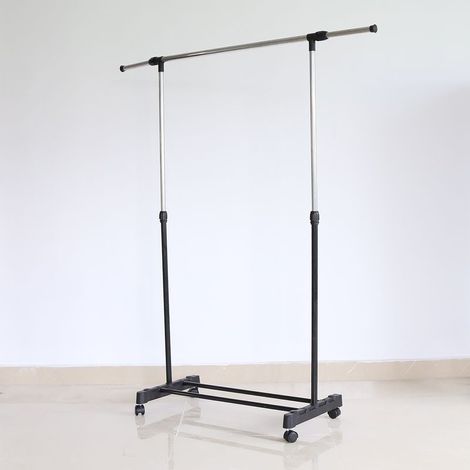 Portant à Vêtements avec Roulettes Mobile Télescopique en Acier inoxydable Hauteur et Largeur Réglables Portant Penderie à vêtement (1/5)
