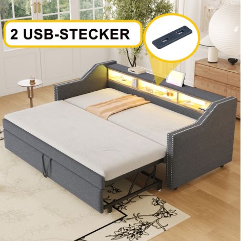 Schlafsofa 90/180x190 cm Mit Ausziehbarem Gestell, Dunkelgrauer Stoff (1/5)