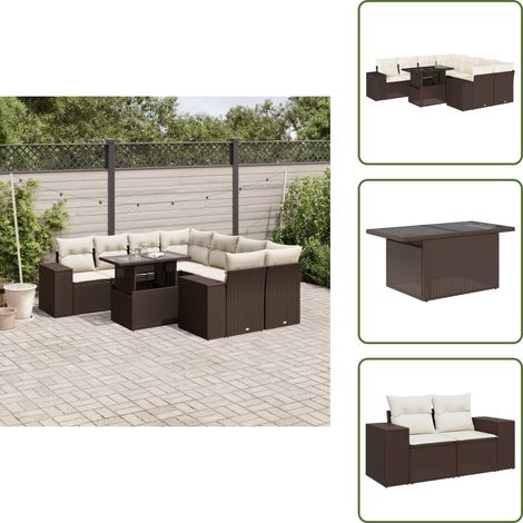 The Living Store 9-tlg. Garten-Sofagarnitur mit Kissen Braun Poly Rattan - Gartentisch (1/5)