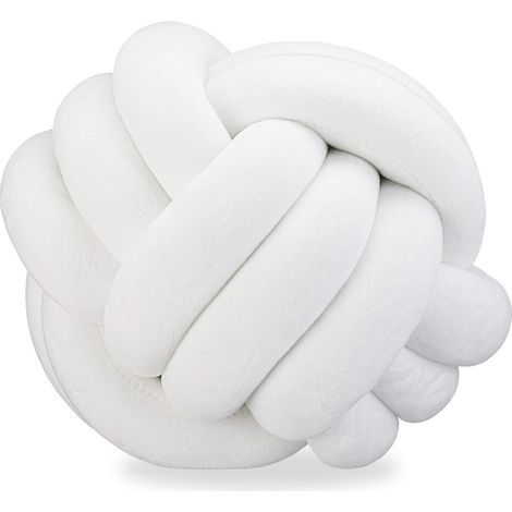 coussin canapé noué, décoratif, scandinave, Oreiller d’ornement nœud, Ø 25 cm, blanc, polyester, mousse, 25 x 25 x 25 cm (1/5)