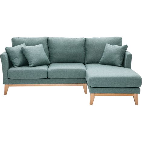 Divano angolare destro sfoderabile scandinavo 4 posti in tessuto grigio-verde e legno chiaro OSLO