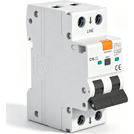 Disjoncteur RCBO FI/LS 16 A 30 mA Type A, 1P+N, 6 kA, courbe C, 230 V, disjoncteur différentiel 30 mA, disjoncteur miniature, dispositif de protection différentielle, montage sur rail DIN, di (1/5)