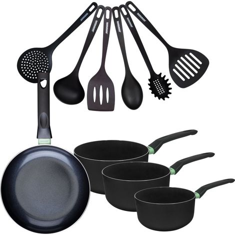 Set de 1 poêle 24 cm, 3 casseroles antiadhésives céramique 16, 18 et 20 cm et 6 ustensiles Fackelmann Brandao (1/5)
