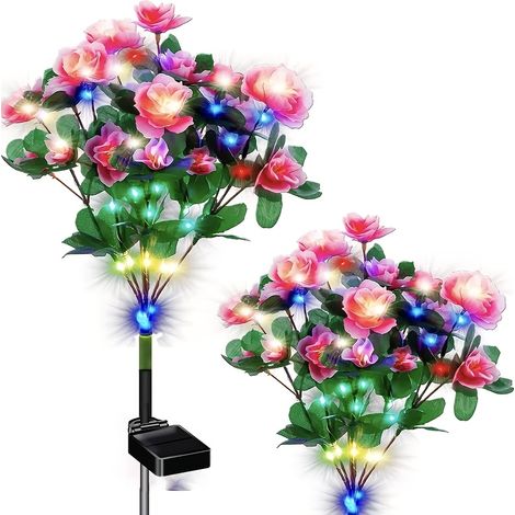Lot de 2 lampes solaires décoratives d'extérieur, lampes solaires azalées, lampes solaires pour pelouse. (1/4)