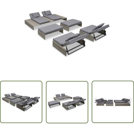 The Living Store 5-tlg. Garten-Lounge-Set mit Auflagen Poly Rattan Grau - Gartenloungesessel - Loungeset - Rattan Möbel - Outdoor Furniture - Gartengeräte (1/5)