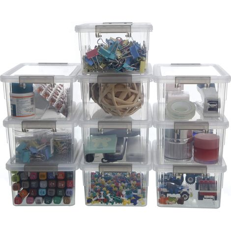 Set of 10 Small Storage Boxes with Lid Crate Storage Box Transparent Stackable Plastic Mini Storage Box (1/5)