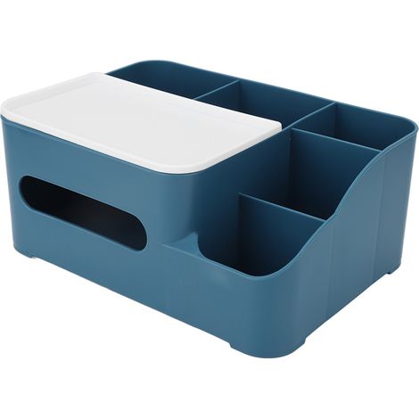 Boîte de rangement en tissu bleu marine, grande ouverture, capacité XXL, double étage, base surélevée, carton pour salon, organisateur spacieux (1/5)