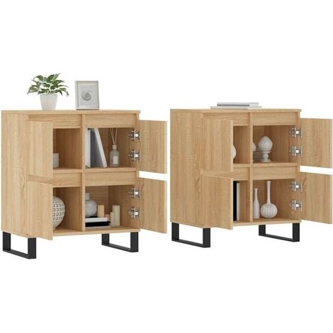 Ensemble de 2 Meubles Rangement Cuisine, Buffet Bas et Étagère Murale en Bois d'Ingénierie Couleur Chêne Sonoma, Design Moderne pour Salle à Manger (1/5)