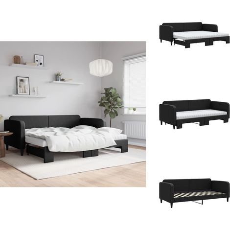 Lit de jour avec gigogne et matelas noir 90x200 cm tissu - Canapé Convertible - Lit Gigogne - Canapé Lit - Meuble Multifonctionnel - Literie (1/5)