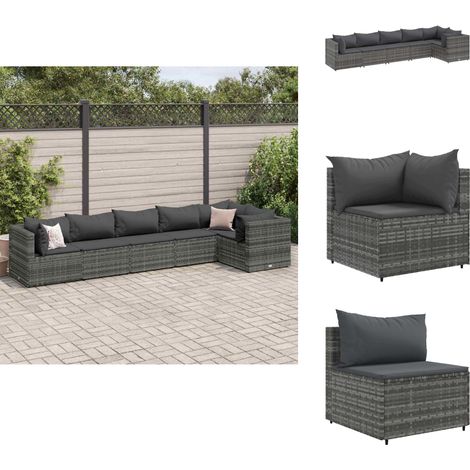 Salon de jardin 6 pcs avec coussins Gris Résine tressée - Ensemble Salon De Jardin - Salon De Jardin Extérieur - Meuble De Jardin - Canapé D'angle - Canapé Extérieur