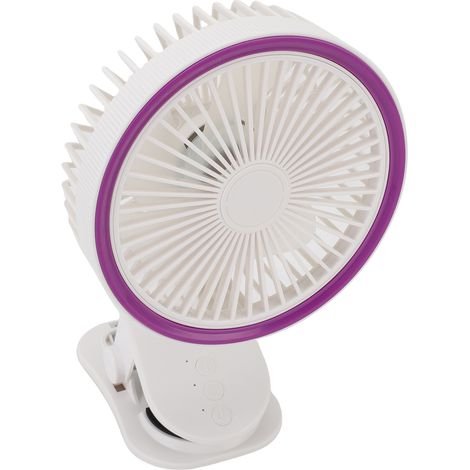 Ventilateur portable rechargeable USB avec pince, silencieux, rotation à 360°, blanc, idéal pour bureau ou table de chevet. (1/5)