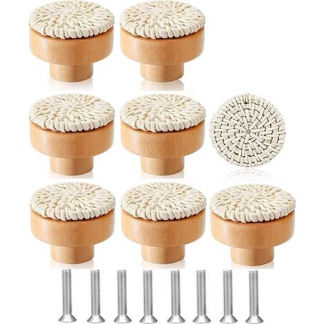 Set of 8 handmade woven rattan dresser knobs for wardrobe, home decor (1/5)
