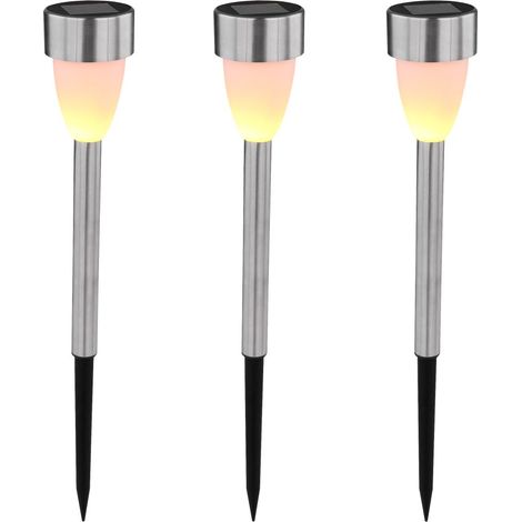 Globo Lighting LED Solarleuchte mit Flacker-Effekt Edelstahl 3er Set Solar-Bodenleuchten