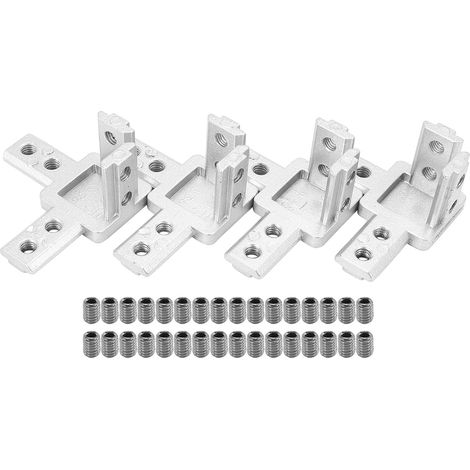 Set of 4 series 3030 3-way angle bracket connectors, with screws for standard 8 mm aluminum extrusion profile (1/5)