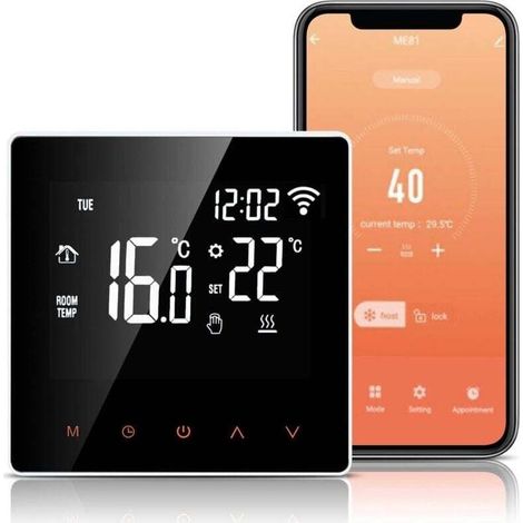 Thermostat WiFi, Thermostat pour Chauffage Au Sol électrique 16A, APP Compatible, Thermostat de Chauffage Programmable avec Grand écran LCD