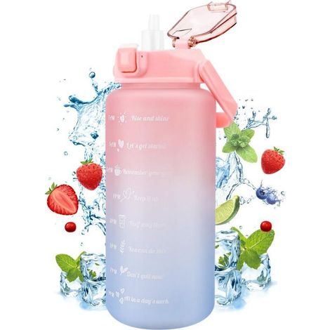 2-Liter-Wasserflasche mit Strohhalm und Zeitmarkierung, 360° auslaufsicheres Design für Sport und Büro, großes Fassungsvermögen für die tägliche Flüssigkeitszufuhr (1/5)