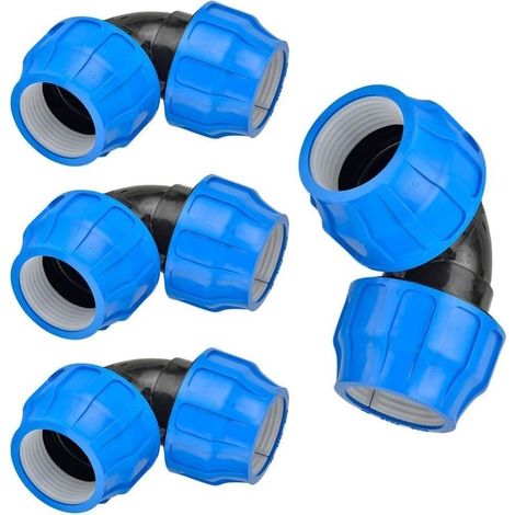Coude égal PE pour tuyaux d'eau et d'arrosage Fitting Polyéthylène haute pression Joints sûrs pour jardin, potager et agriculture (4 unités, 63 mm) (1/4)