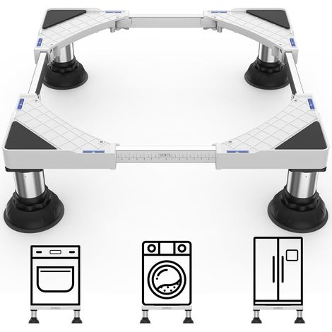 Support Réglable Lave-linge, Sèche-linge et Réfrigérateur, Blanc avec 4 pieds à ventouse, réglables de 45 à 65 cm, charge 250 kg, pour lave-linge, sèche-linge et frigo (1/5)