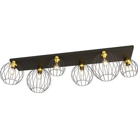 Plafoniera industriale 6 luci nero-oro NEST Emibig (1/5)