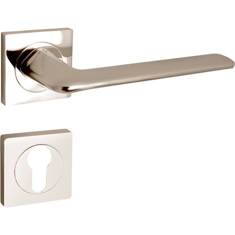 domino Türgriff Drückergarnitur PZ - Profilzylinder Set quadratische Rosette Türklinke für Zimmertür, Bürotür, Kellertür & Innentür Türbeschläge aus Aluminium  Nickel K ROMBO-QR M9 (1/5)