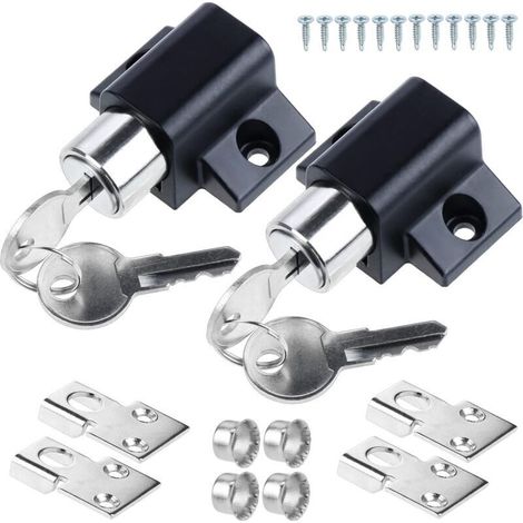 Serratura per porta scorrevole – set da 2 pezzi in acciaio nero, limitatore di sicurezza per finestre e porte in vetro, per ufficio e scuola