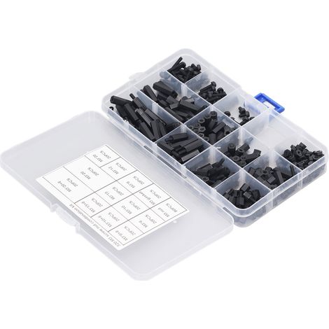 Set bestehend aus 320 M3-Nylon-Sechskant-Abstandshaltern, Innen- und Außenschrauben, passenden Abstandshaltern und Muttern, inklusive Aufbewahrungsbox (1/5)
