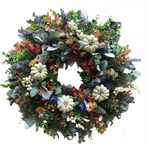 Guirlande Halloween - Couronne Citrouille Blanche en Tissu - Décoration Porte Fenêtre Mur Intérieur Extérieur - Lot de 1 (1/5)