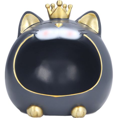 Chat En Résine - Boîte De Rangement Décorative Pour Bureau Et Salon - Design Chat À Couronne Verte - 1 Pièce (1/5)