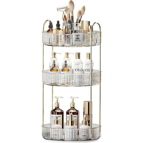 Organisateur de maquillage - Support de rangement pour maquillage à 2 ou 3 tiroirs, rotatif à 360°, vert (1/5)