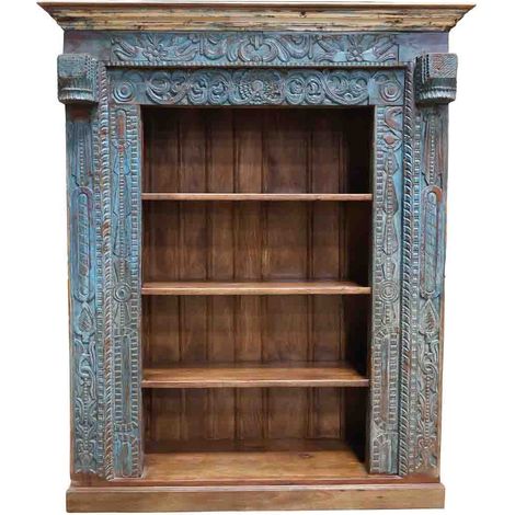 Estantería libreria de madera artesanal azul 180x55x217h cm (1/5)
