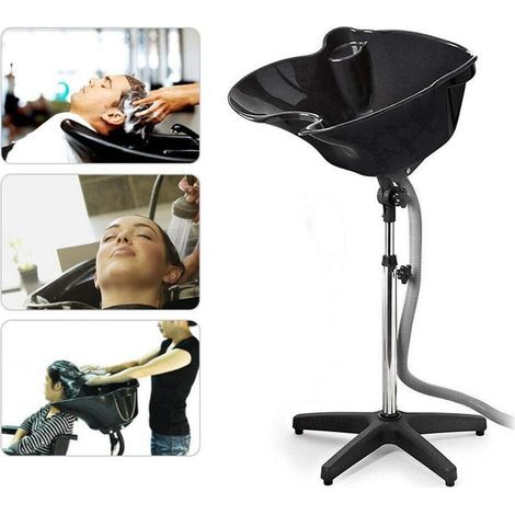 Friseur Waschbecken Haarwaschbecken Rückwärtswaschbecken Haarwaschwanne Friseur Mobiles für Waschsessel Höhenverstellbar mit Ablaufschlauch Schwarz