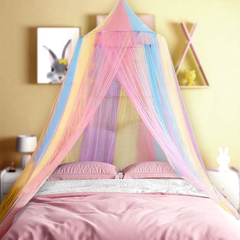 Moustiquaires pour lits de filles, baldaquins arc en ciel, rideaux de lit doubles, lits king size, moustiquaires de plafond, moustiquaires en forme de dôme, tentes de lit simple, baldaquins de lit (1/5)