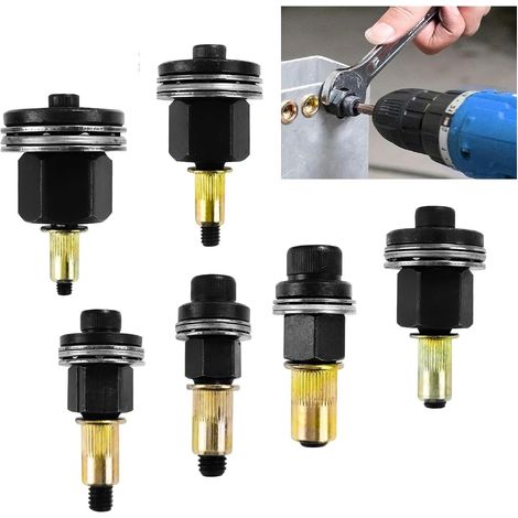 6 Pcs Ensemble de Écrous à Riveter M3/M4/M5/M6/M8/M10, Écrous à Tête de Rivet à Main Pneumatique en Acier au Carbone, Têtes de Riveteuse Manuelle, pour Réparation Assemblage Tôles Métalliques (1/5)