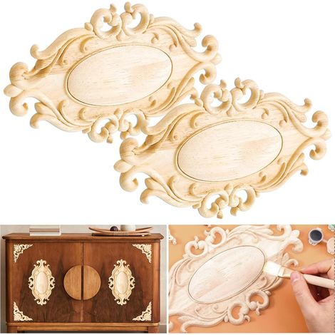 Moulure Decorative 2 Pièces Moulure Decorative Bois Incrustation en Bois Sculpté Applique Bois Sculpté Decoration Artisanat Bois Sculpté Meuble Rond Moulure Decorative Bois (1/5)
