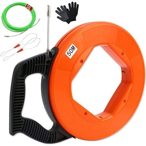 Aiguille Electricien, 50m 4,5mm Tire Fil en Acier Tire Fils Electrique Tire Cable Electrique Tire Fils Electricien Aiguille Baguette Tire Fil Electricien avec 2 Ressorts de Guidage (1/4)