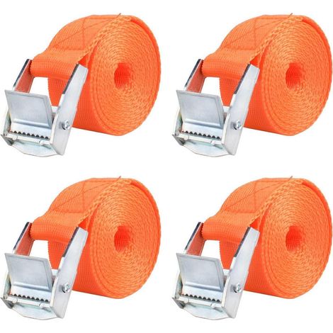 Sangles d'arrimage 25mm, capacité de charge 200kg, 4 pièces 2m, Argent&Orange