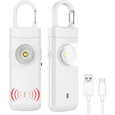 Alarme personnelle puissante (130 dB) avec flash lumineux intense. Porte-clés d'autodéfense pour la sécurité personnelle et la protection d'urgence. Signal blanc pour seniors. (1/5)